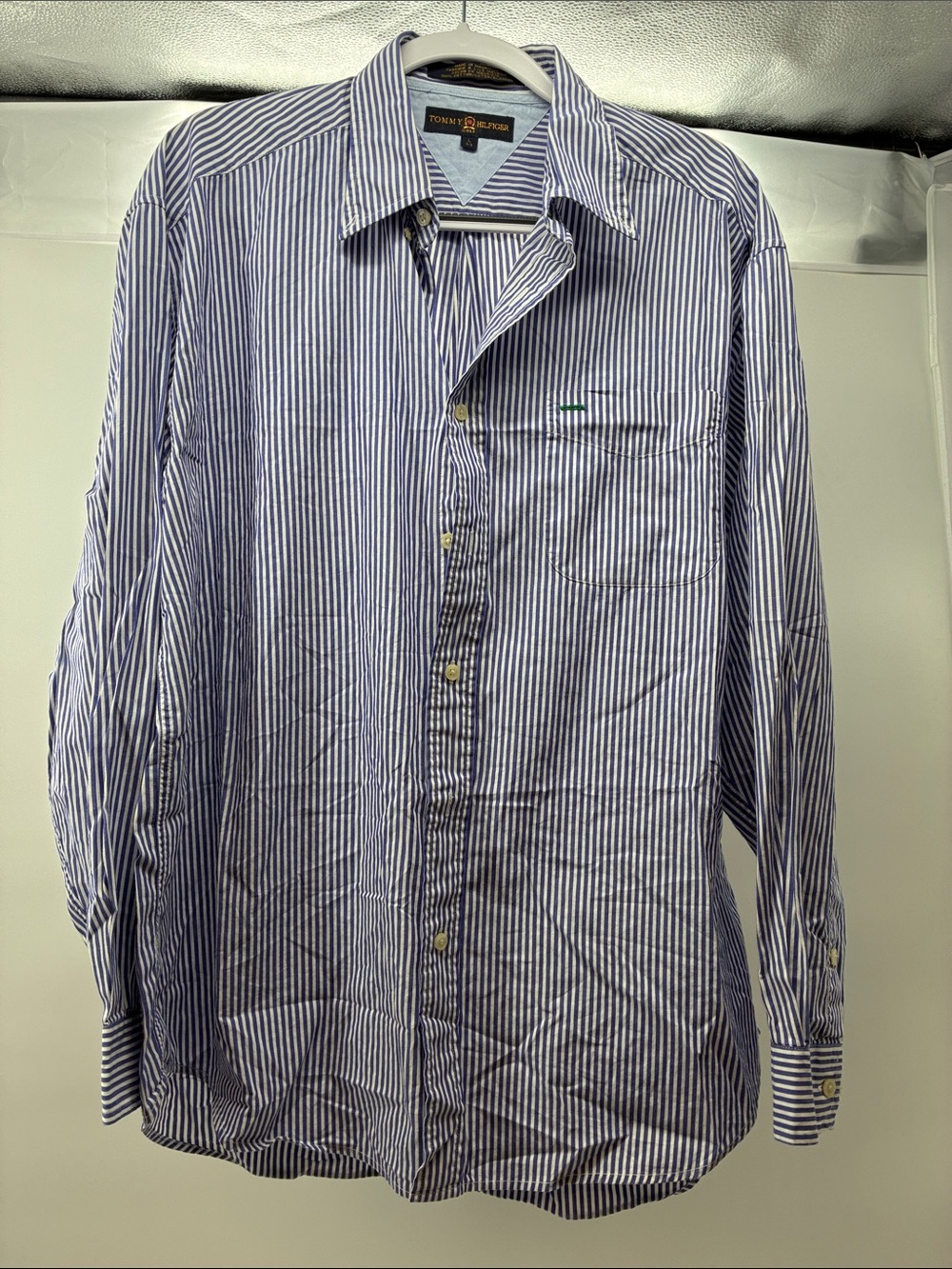 Tommy Hilfiger Navy and White Striped Men's Button-Down Shirt